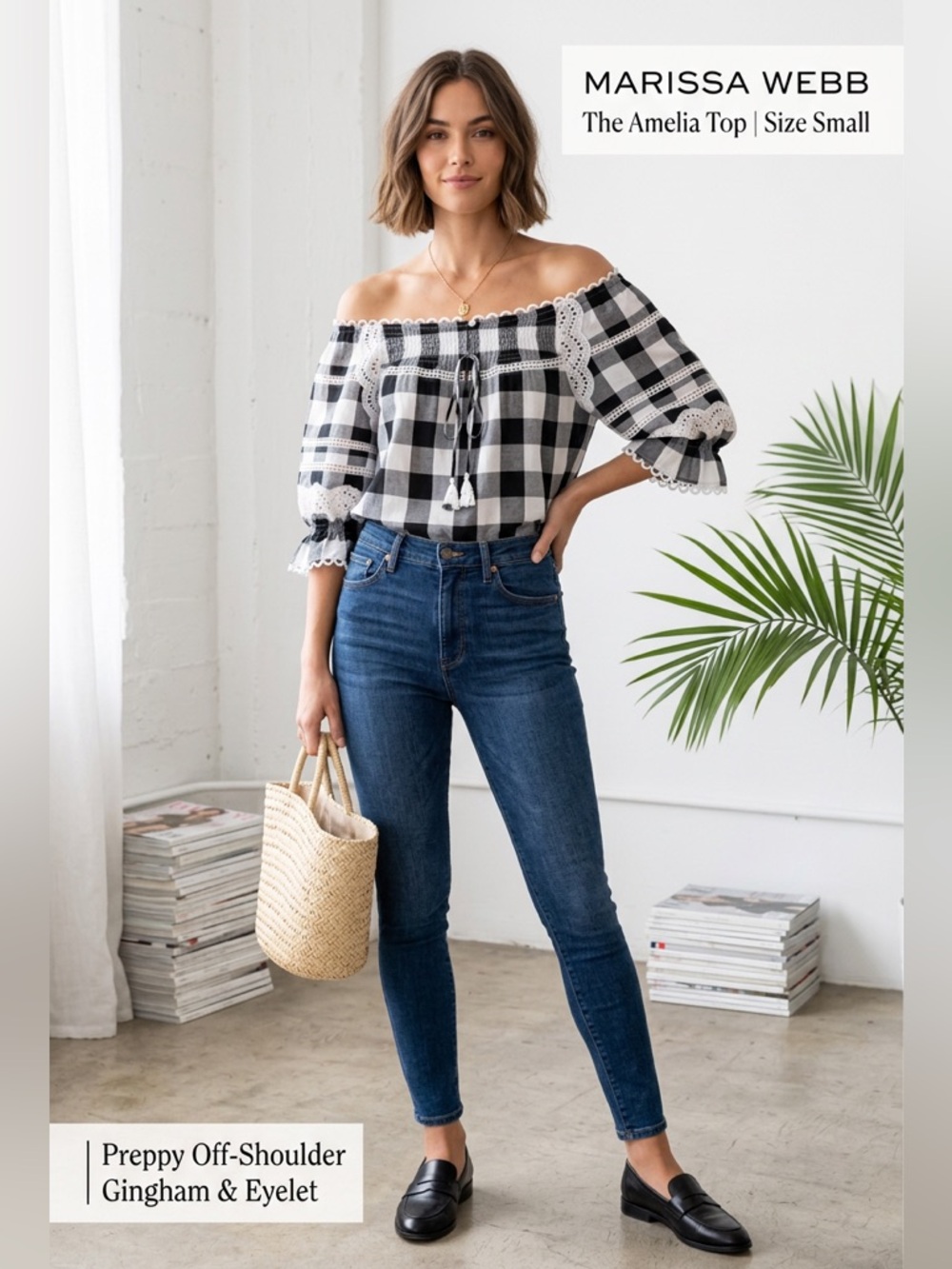 Marissa Webb Top Cotton Blouse Amelia Buffalo Plaid Eyelet trimming Size Small